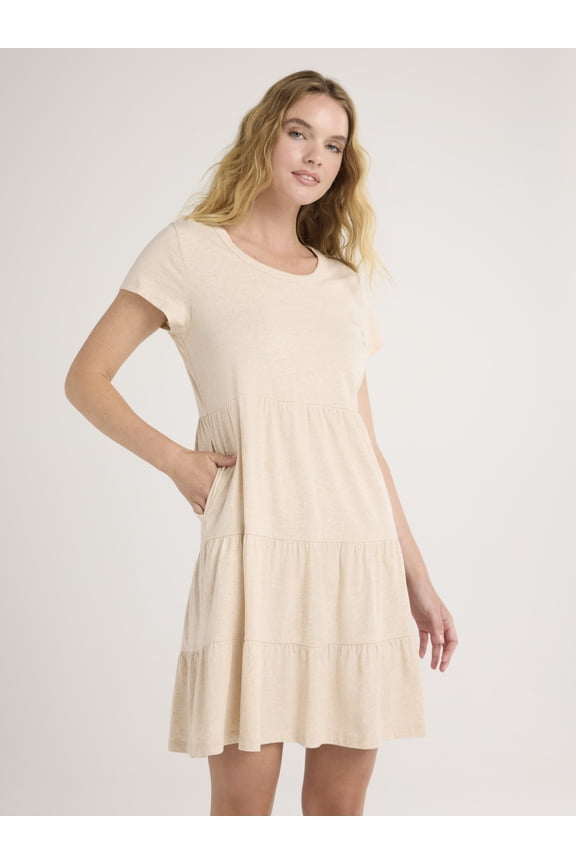 Women's and Women's Plus Tiered Cotton Mini Dress, Sizes XS-4X