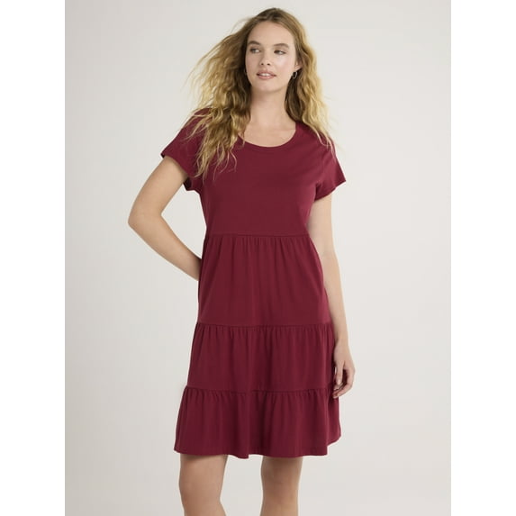Time and Tru Women's and Women's Plus Tiered Cotton Mini Dress, Sizes XS-4X