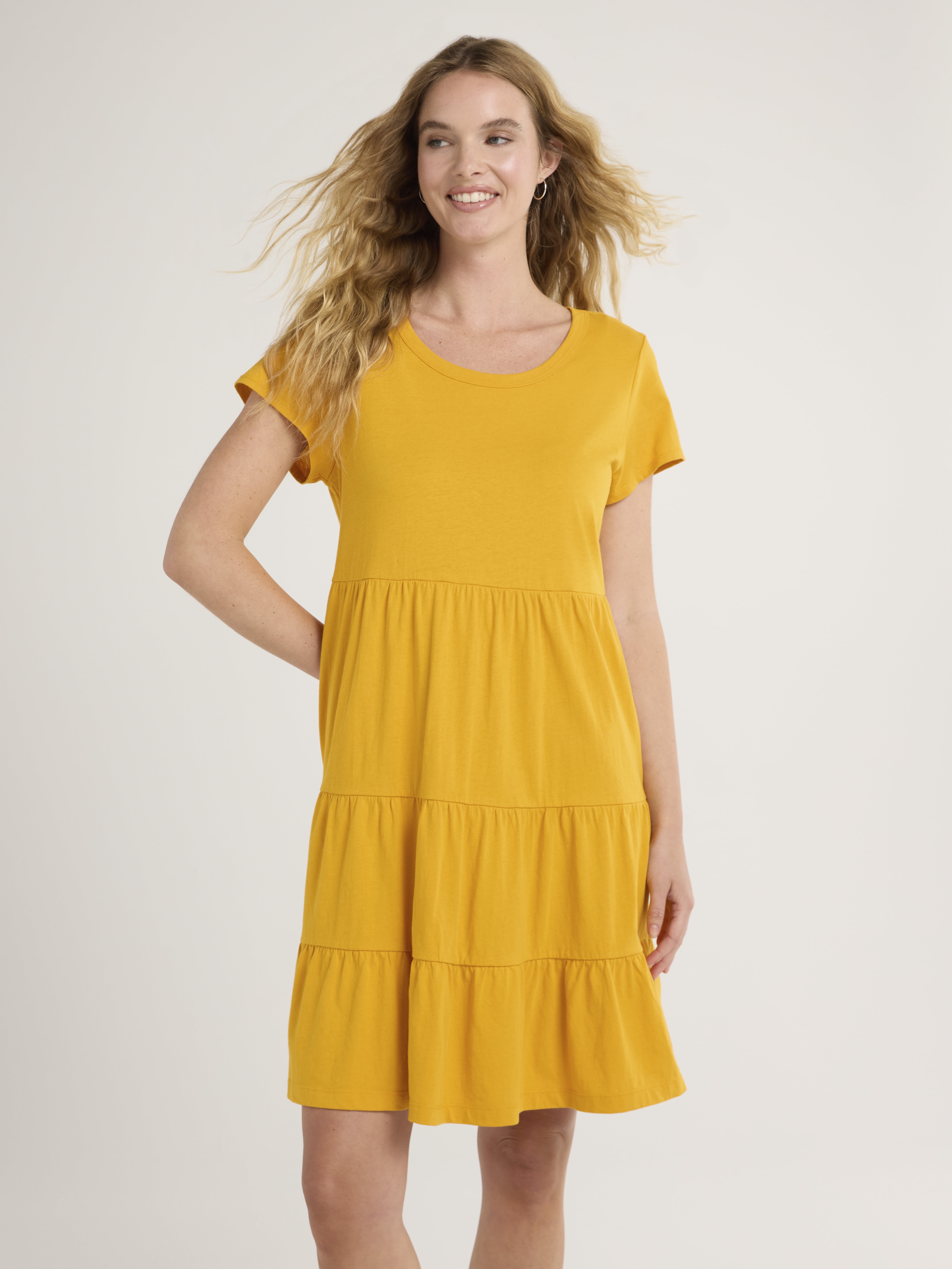 Time and Tru Women's and Women's Plus Tiered Cotton Mini Dress, Sizes XS-4X