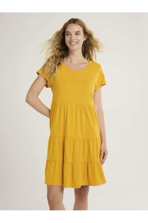 Women's and Women's Plus Tiered Cotton Mini Dress, Sizes XS-4X
