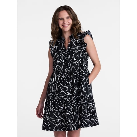 Women's Tiered Cotton Mini Dress with Flutter Sleeves, Sizes XS-4X