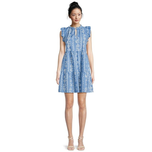 Time and Tru Women's Tiered Cotton Poplin Dress - Walmart.com