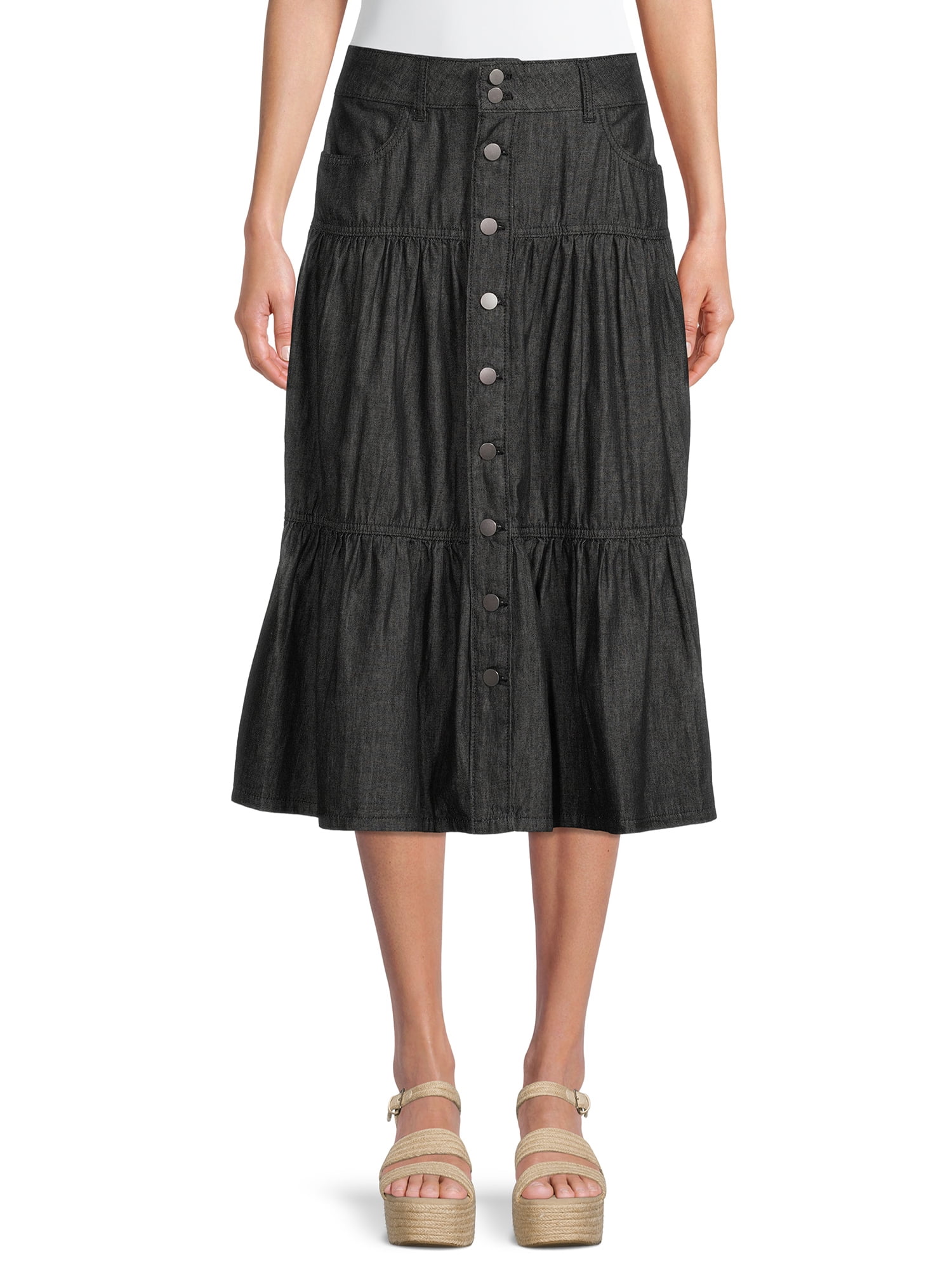 Time and Tru Women's Tiered Denim Skirt