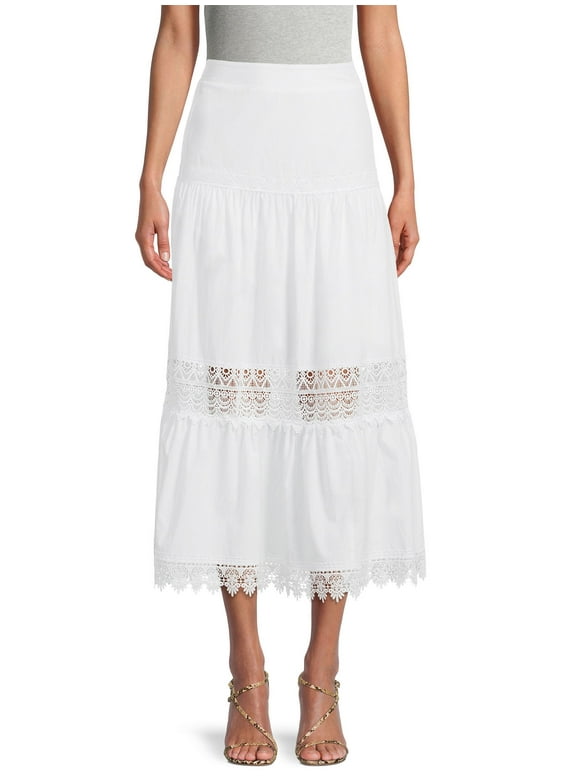 Time and Tru Women’s Tiered Maxi Skirt with Lace Trim