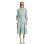Time and Tru Women's Tiered Midi Dress with Puff Sleeves, Sizes XS-XXXL
