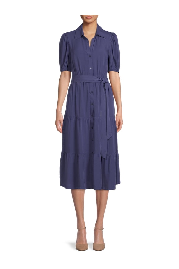 Women's Tiered Midi Shirt Dress