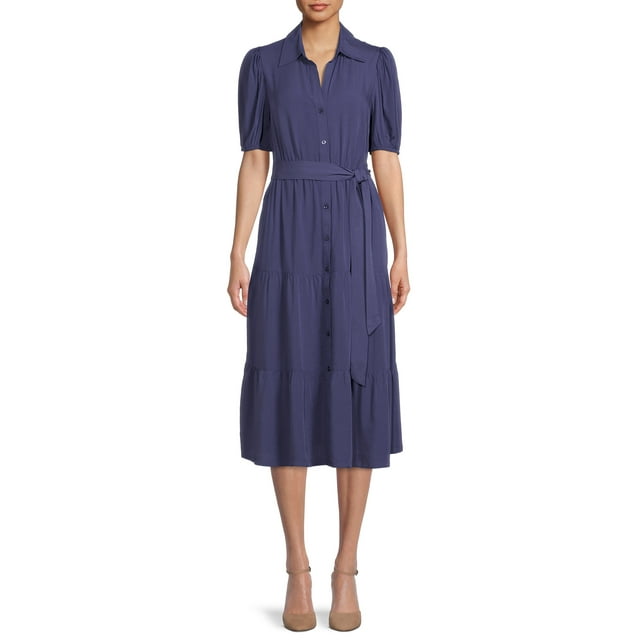 Time and Tru Women's Tiered Midi Shirt Dress - Walmart.com