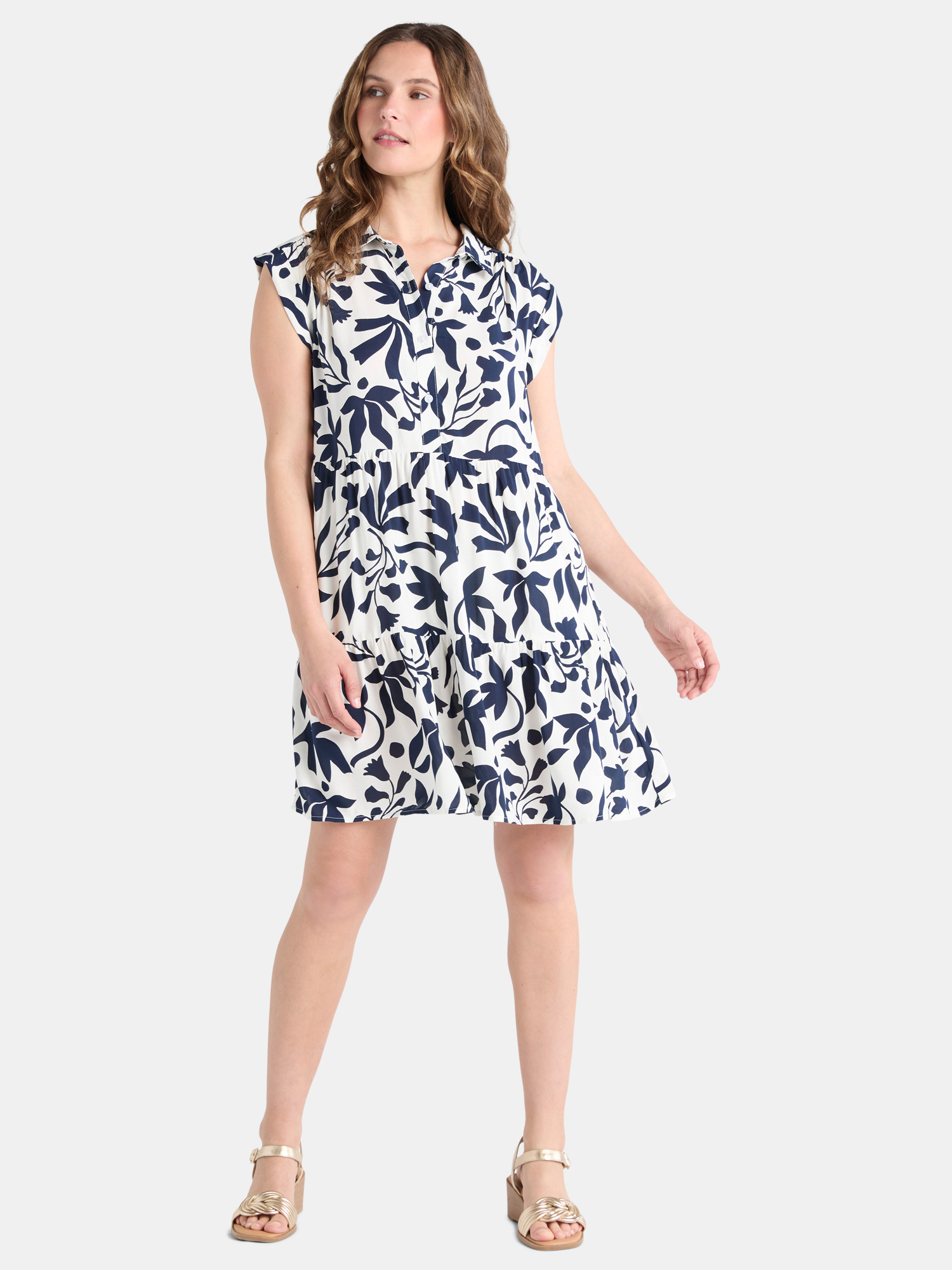 Time and Tru Women's Tiered Mini Shirtdress, Sizes XS-XXXL