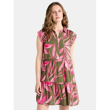 Time and Tru Women's Tiered Mini Shirtdress, Sizes XS-XXXL