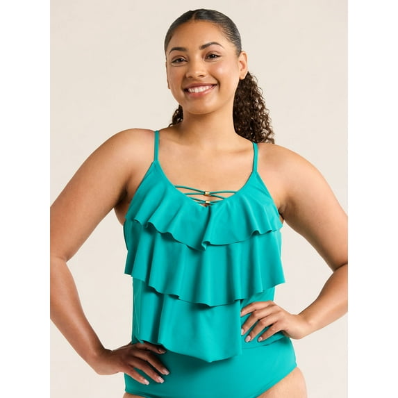 Time and Tru Women's and Women's Plus Tiered Tankini Swim Top, Sizes S-3X