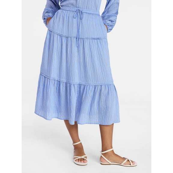 Time and Tru Women's Tiered Print Midi Skirt, Sizes XS -XXXL