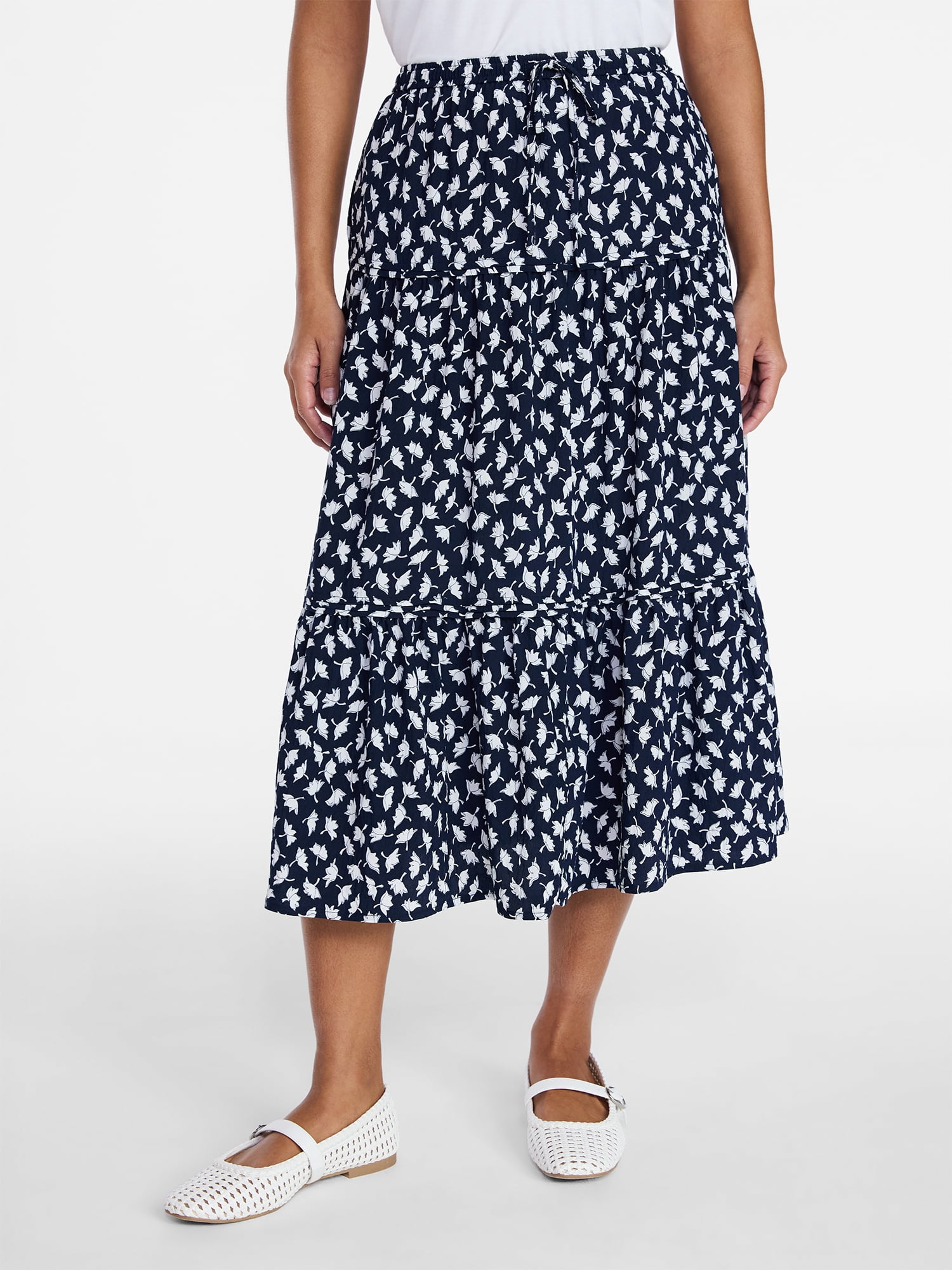 Time and Tru Women's Tiered Print Midi Skirt, Sizes XS -XXXL