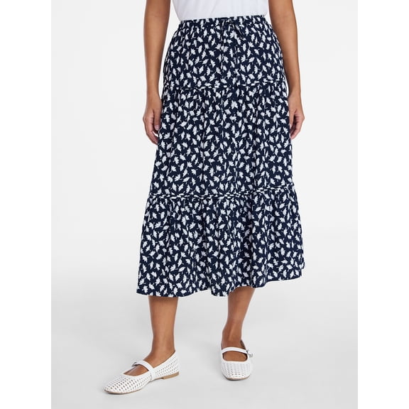 Time and Tru Women's Tiered Print Midi Skirt, Sizes XS -XXXL