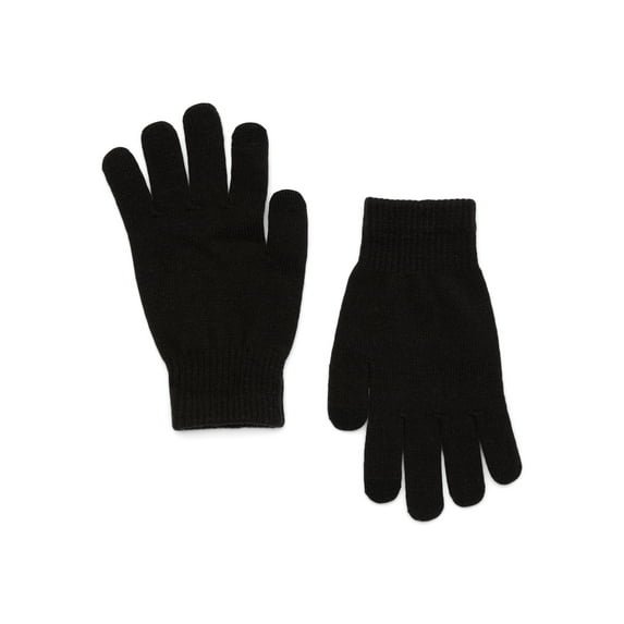 Time and Tru Women's Tipped Tech Winter Gloves, Black Soot, One Size Fits All, Knit