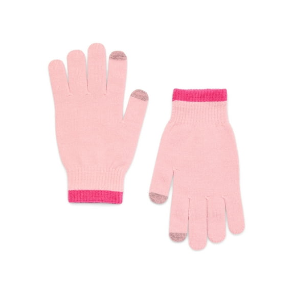 Time and Tru Women's Tipped Tech Winter Gloves, Dusty Rose, One Size Fits All, Knit