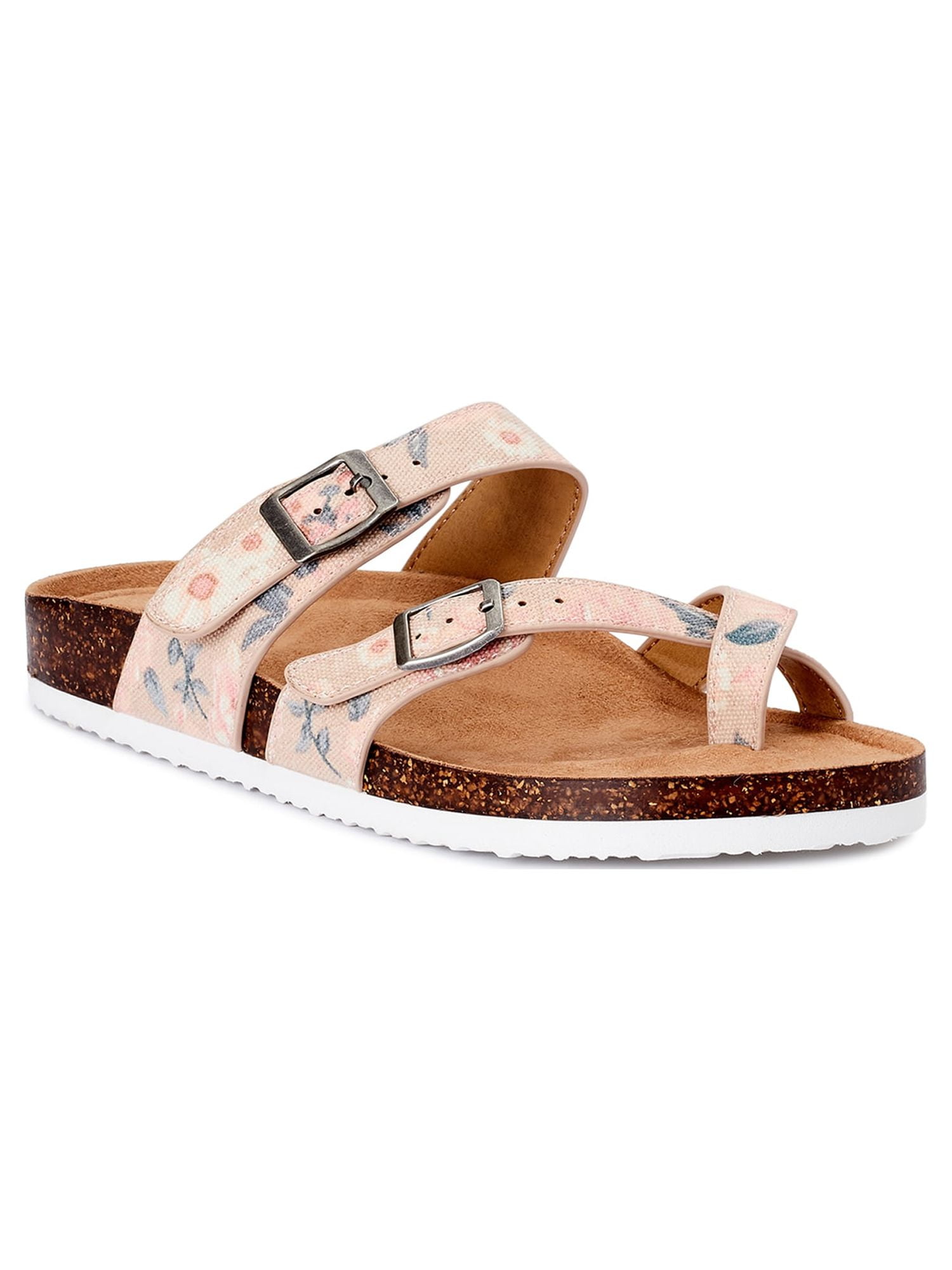 Time and Tru Women’s Toe Thong Footbed Slide Sandals, Wide Width Available