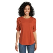 Time and Tru Women's Top with Short Ruched Sleeves, Sizes S-XXXL