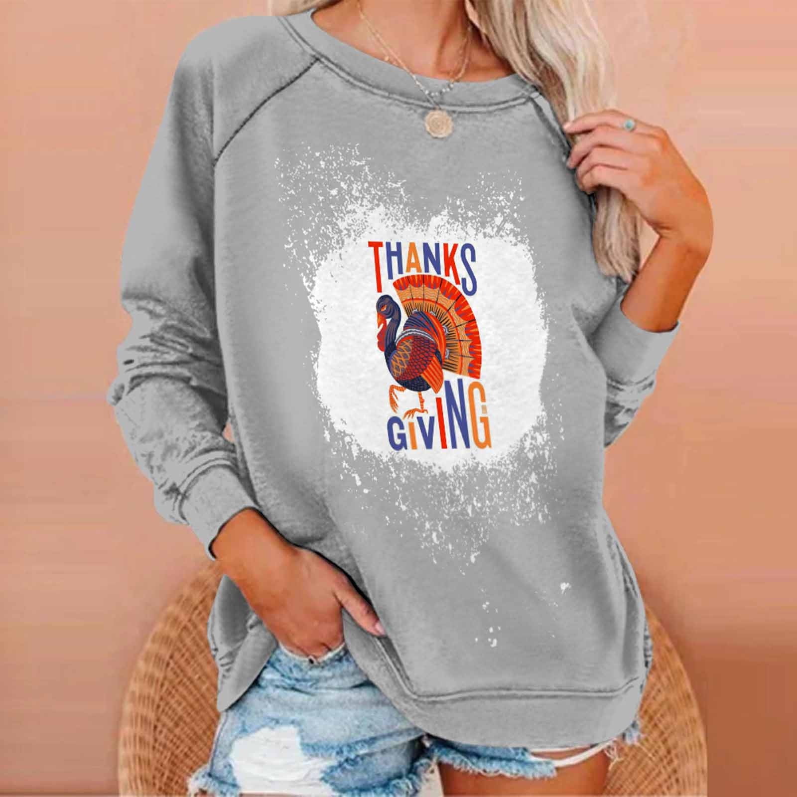Time and Tru Women's Tops Thanksgiving Round Neck Sweater Loose Blouse