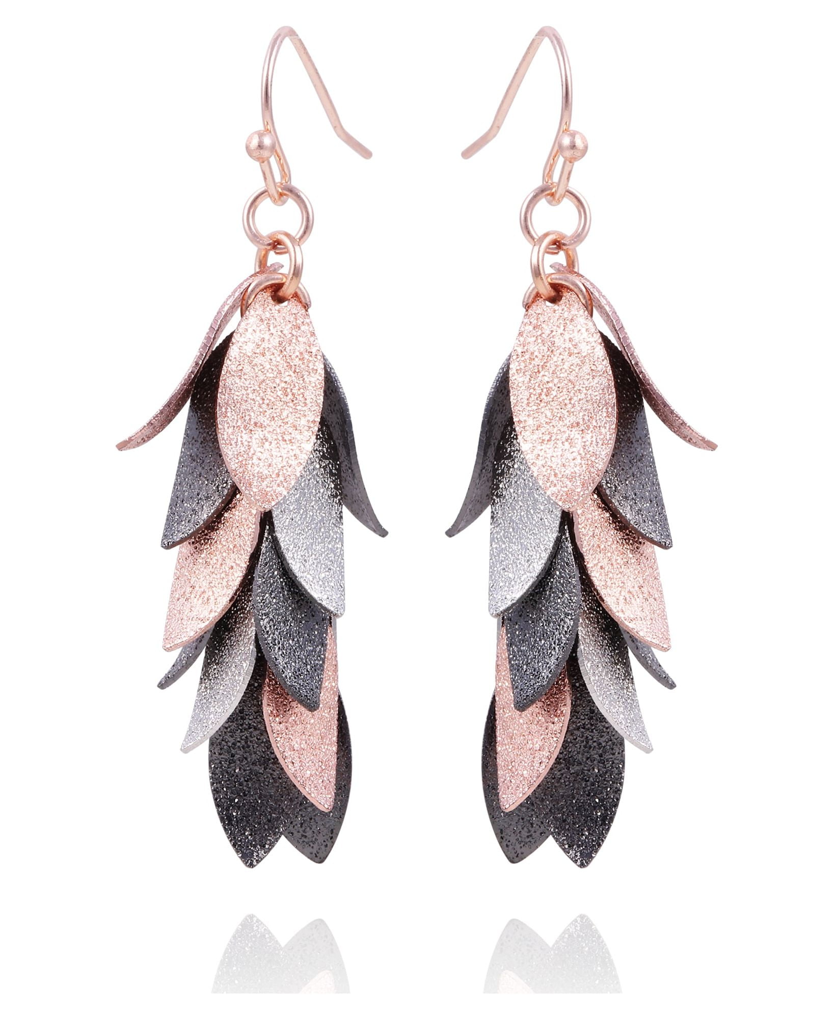 Time and Tru Women's Tri Tone Cascading Leaf Linear Drop Earrings