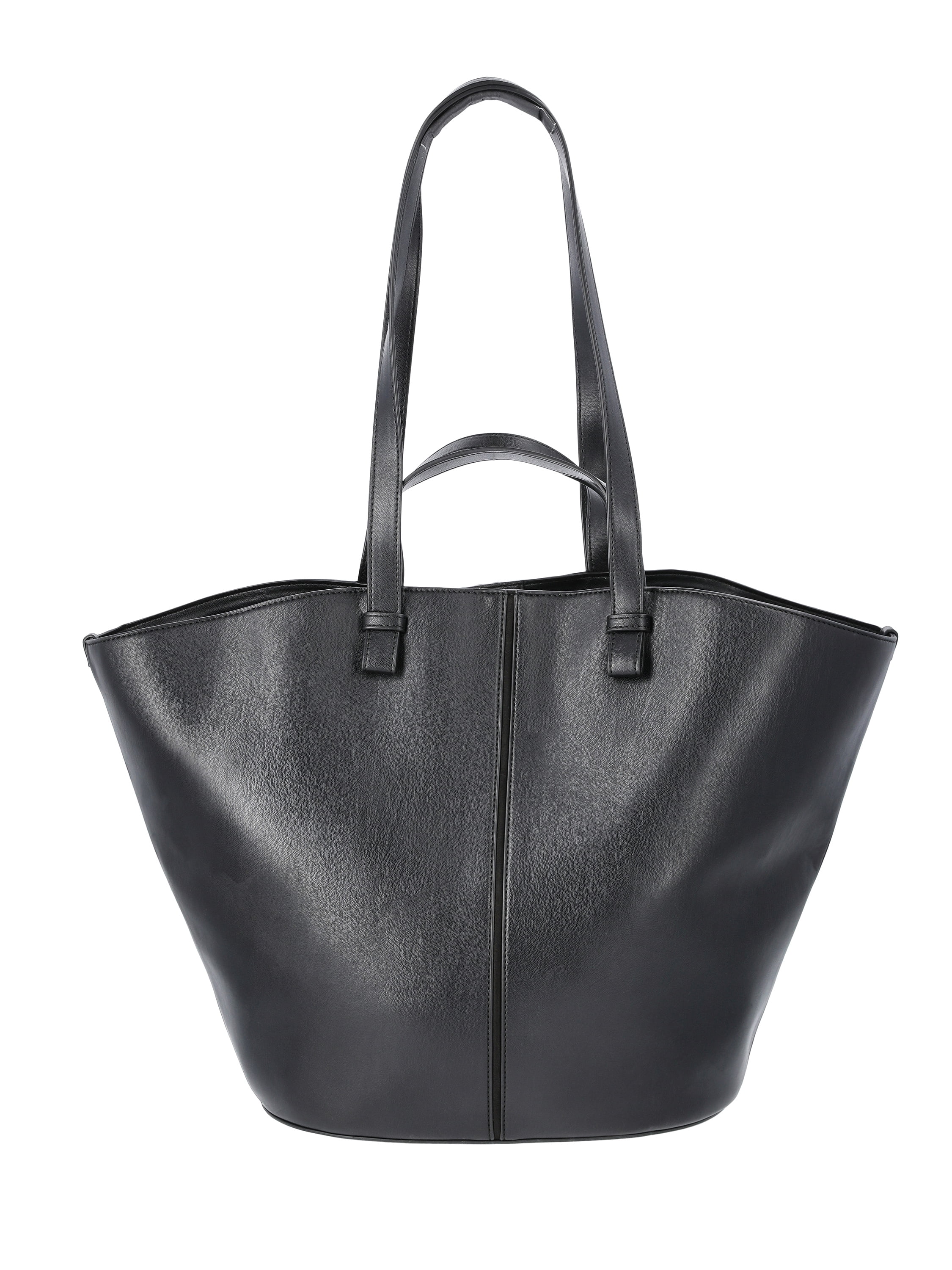 Time and Tru Women's Faux Leather Tulip Tote Handbag, Black