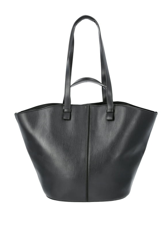 Women's Faux Leather Tulip Tote Handbag, Black