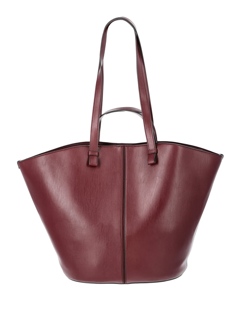 Time and Tru Women's Faux Leather Tulip Tote Handbag, Burgundy