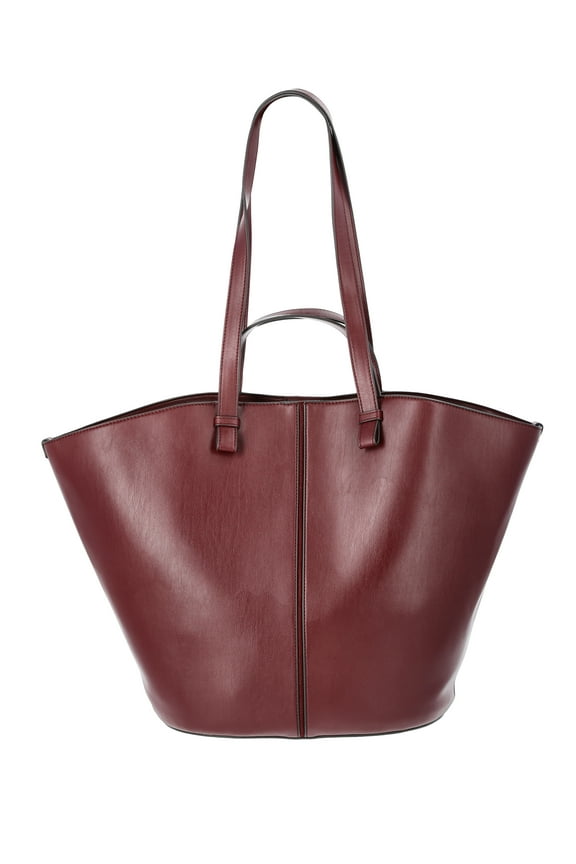 Women's Faux Leather Tulip Tote Handbag, Burgundy