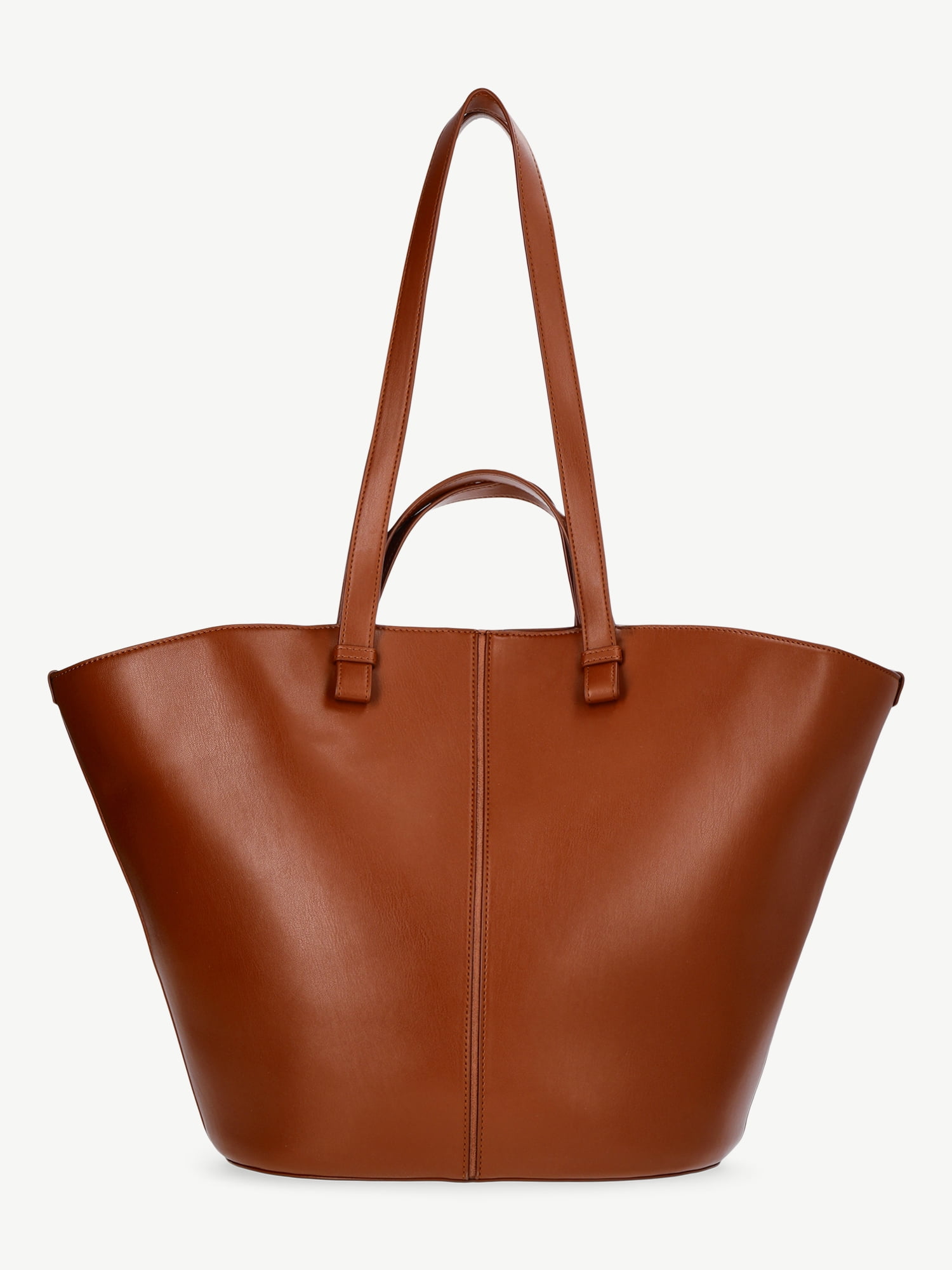 Time and Tru Women's Faux Leather Tulip Tote Handbag, Cognac