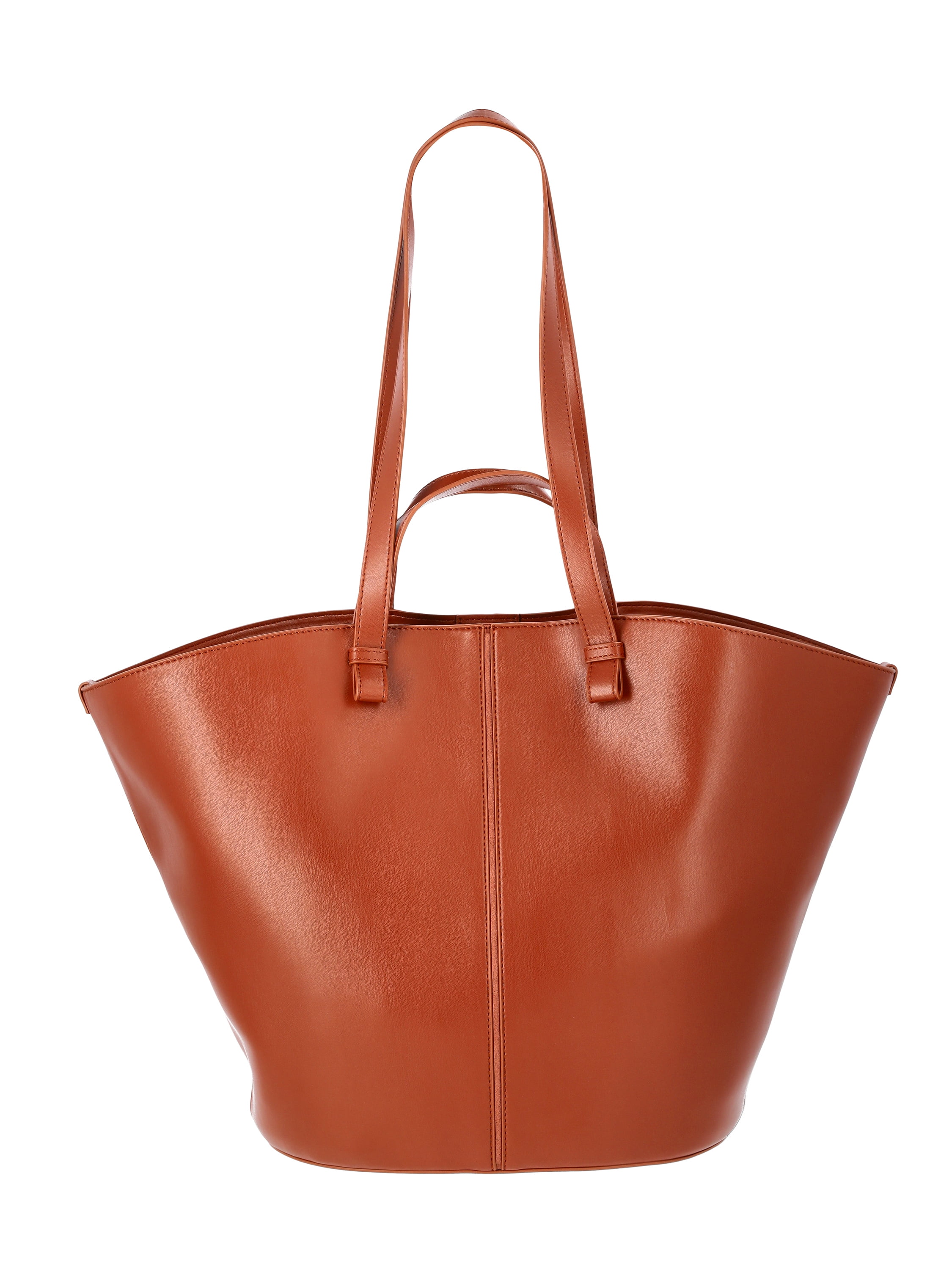 Time and Tru Women's Faux Leather Tulip Tote Handbag, Cognac