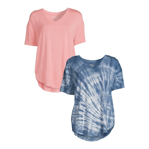 Time and Tru Women's Tunic T-Shirt with Short Sleeves, 2-Pack