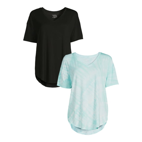 Time and Tru Women's Tunic T-Shirt with Short Sleeves, 2-Pack