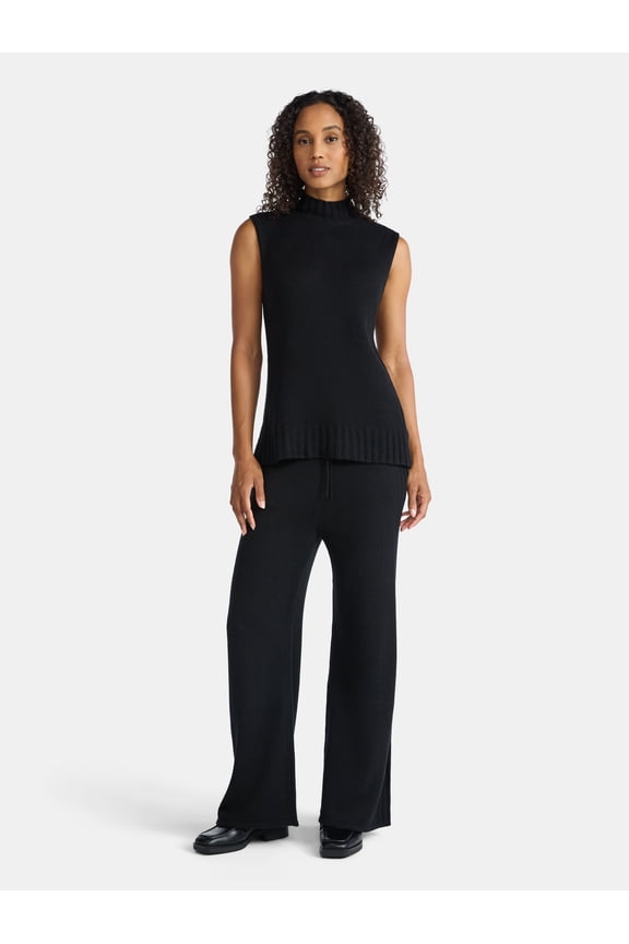 Women's Sleeveless Turtleneck Top and Pants Sweater Outfit Set, 2-Piece, Sizes XS – XXXL