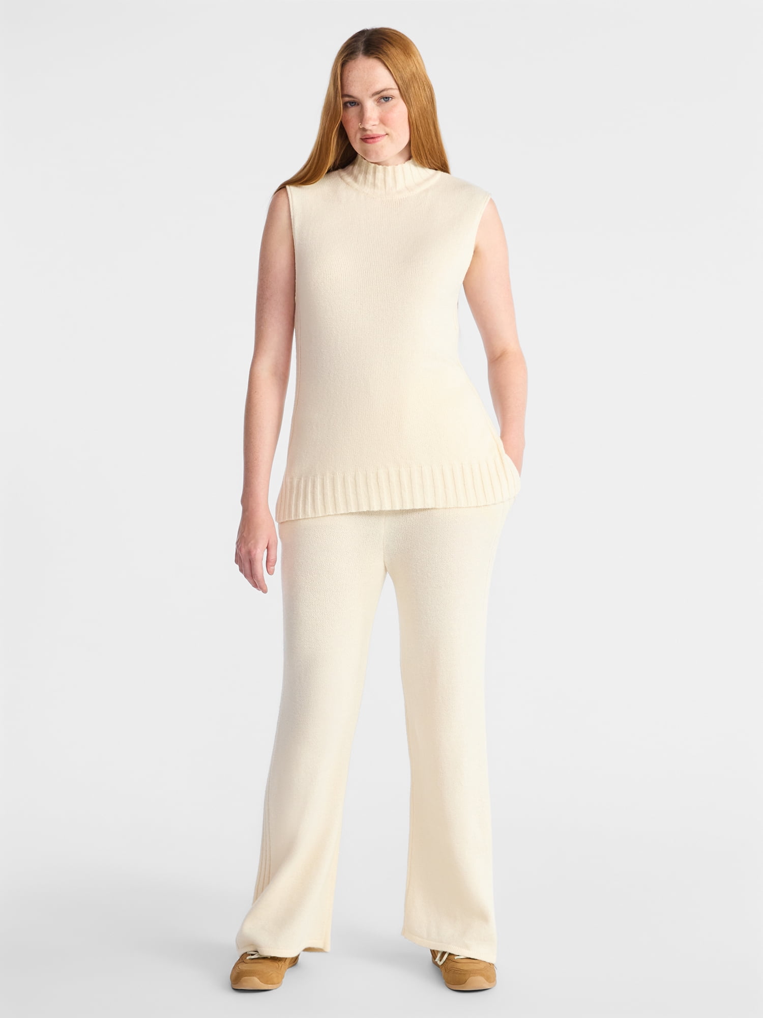 Time and Tru Women's Sleeveless Turtleneck Top and Pants Sweater Outfit Set, 2-Piece, Sizes XS – XXXL