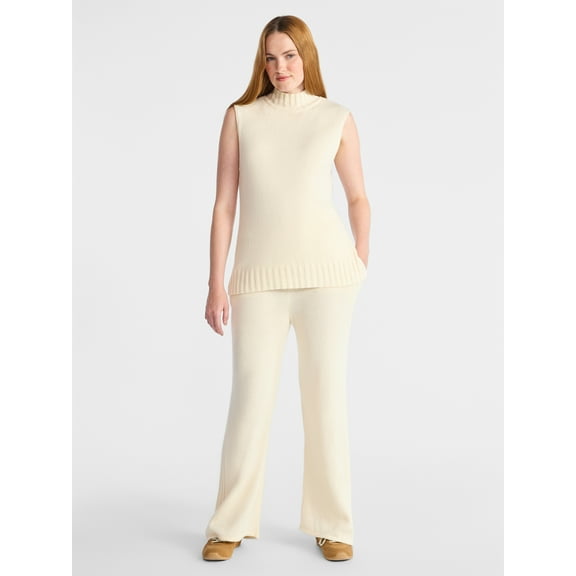 Time and Tru Women's Sleeveless Turtleneck Top and Pants Sweater Outfit Set, 2-Piece, Sizes XS – XXXL