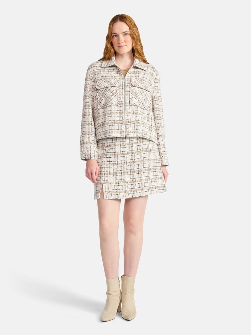 Time and Tru Women's Tweed Zip Jacket, Midweight, Sizes XS-XXXL