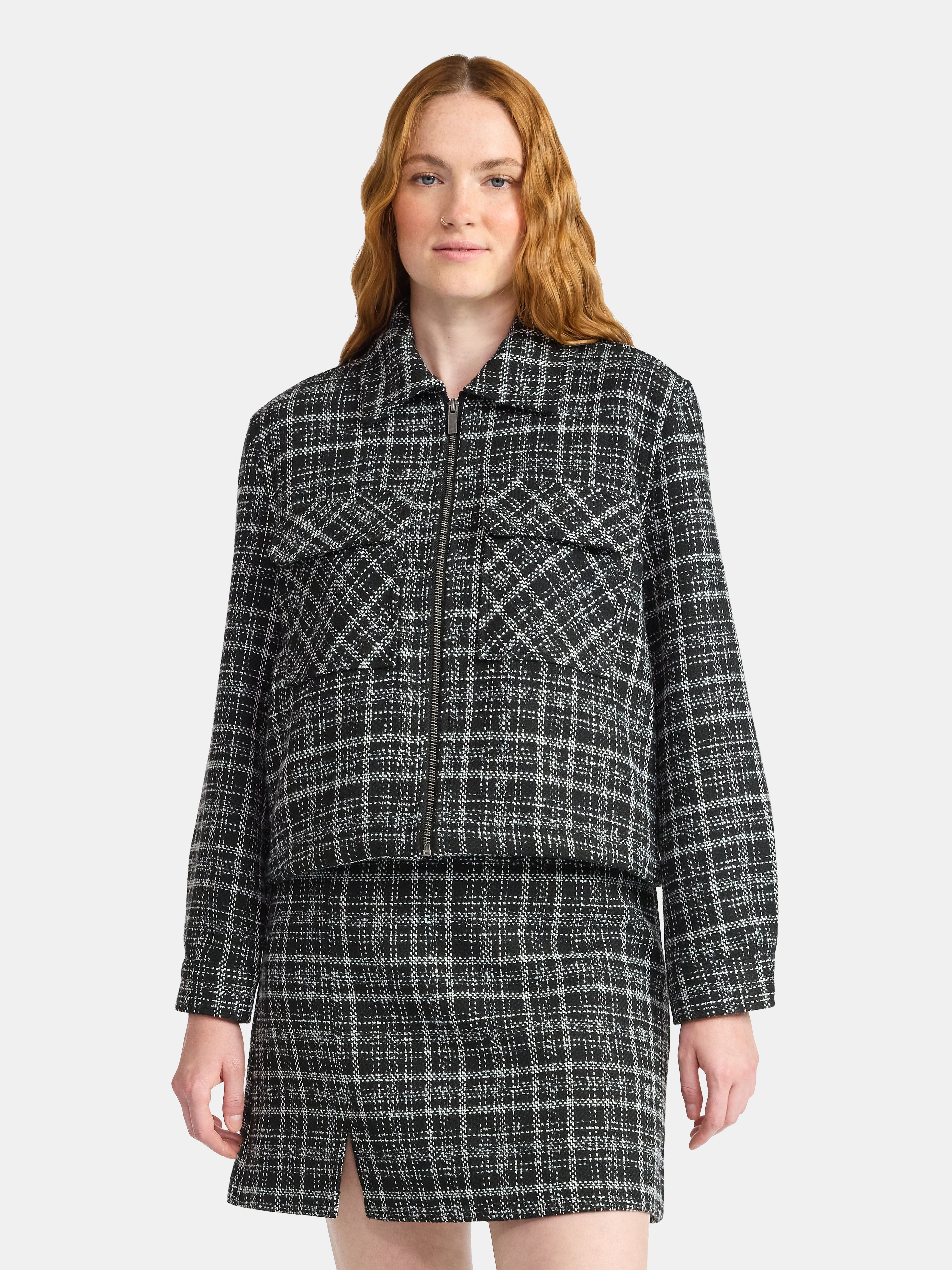 Time and Tru Women's Tweed Zip Jacket, Midweight, Sizes XS-XXXL