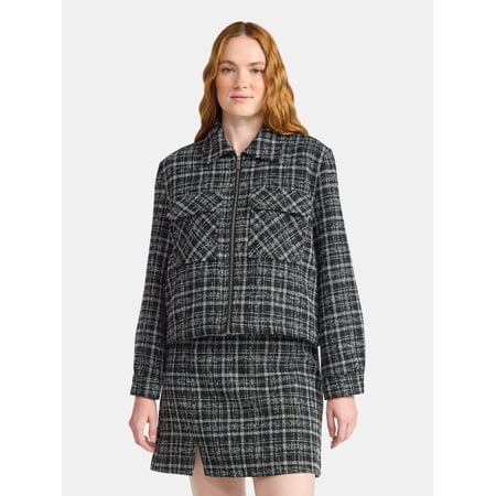 Time and Tru Women's Tweed Zip Jacket, Midweight, Sizes XS-XXXL