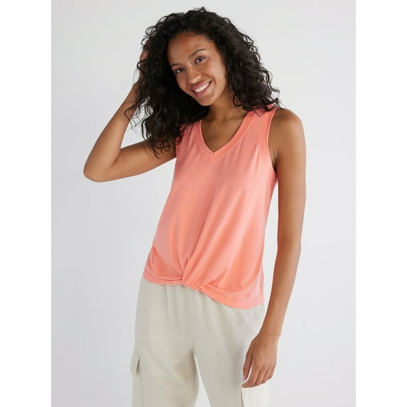 Time and Tru Women's Twist Front Sleeveless Top, Sizes XS-XXXL