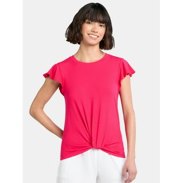 Time and Tru Women's Twist Front Top with Flutter Sleeves, Sizes XS-XXXL