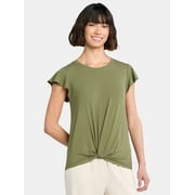 TIME AND TRU Women's Twist Front Top with Flutter Sleeves, Sizes XS-XXXL