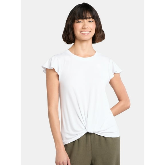 Time and Tru Women's Twist Front Top with Flutter Sleeves, Sizes XS-XXXL