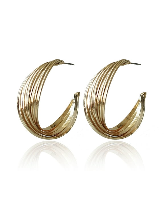 Women's Twisted C Hoop Earring Set In Gold Plated Color