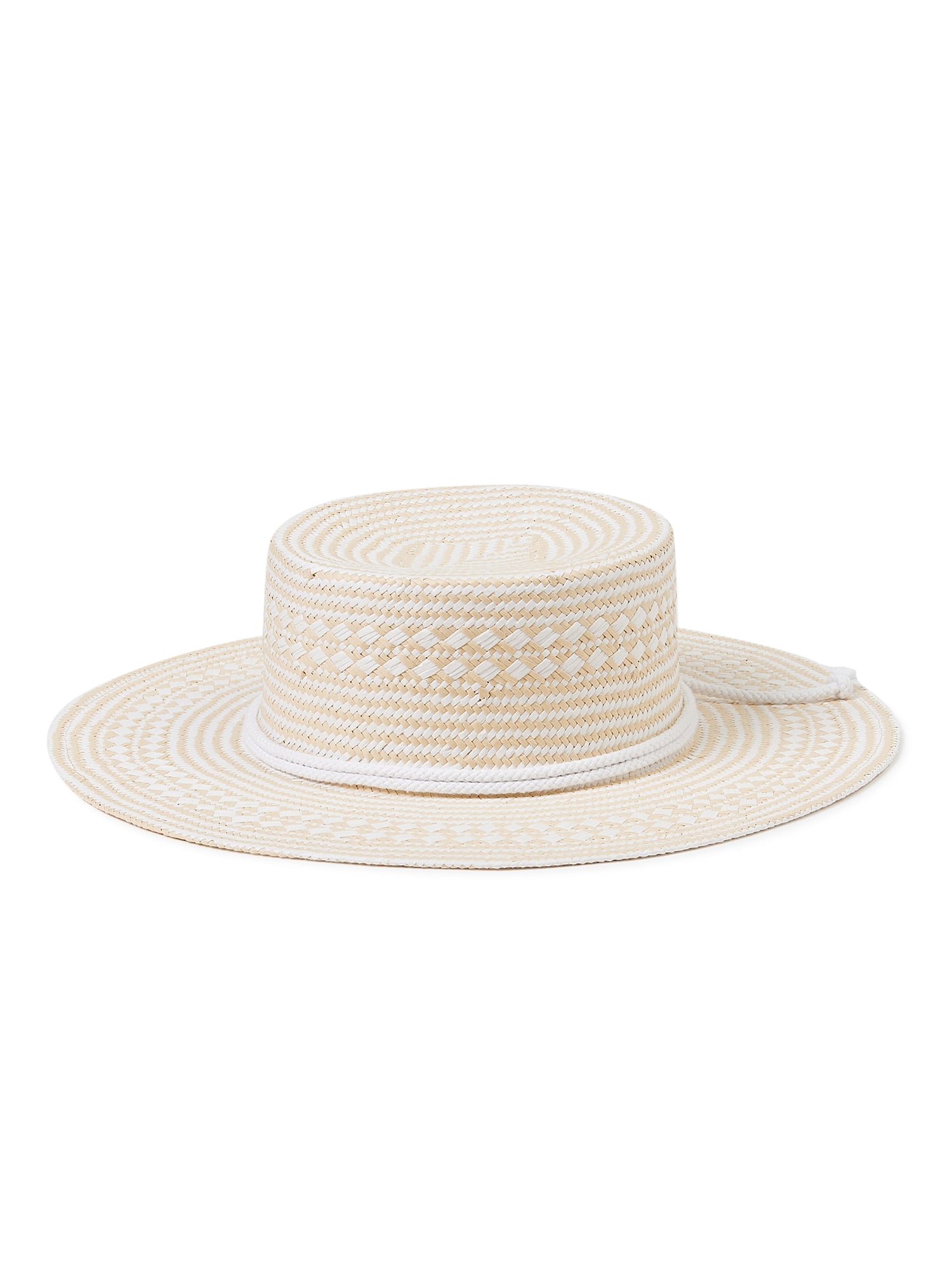 Time and Tru Women’s TwoTone Boater Hat, Adult Female Boater Hat, Boater Sunhat