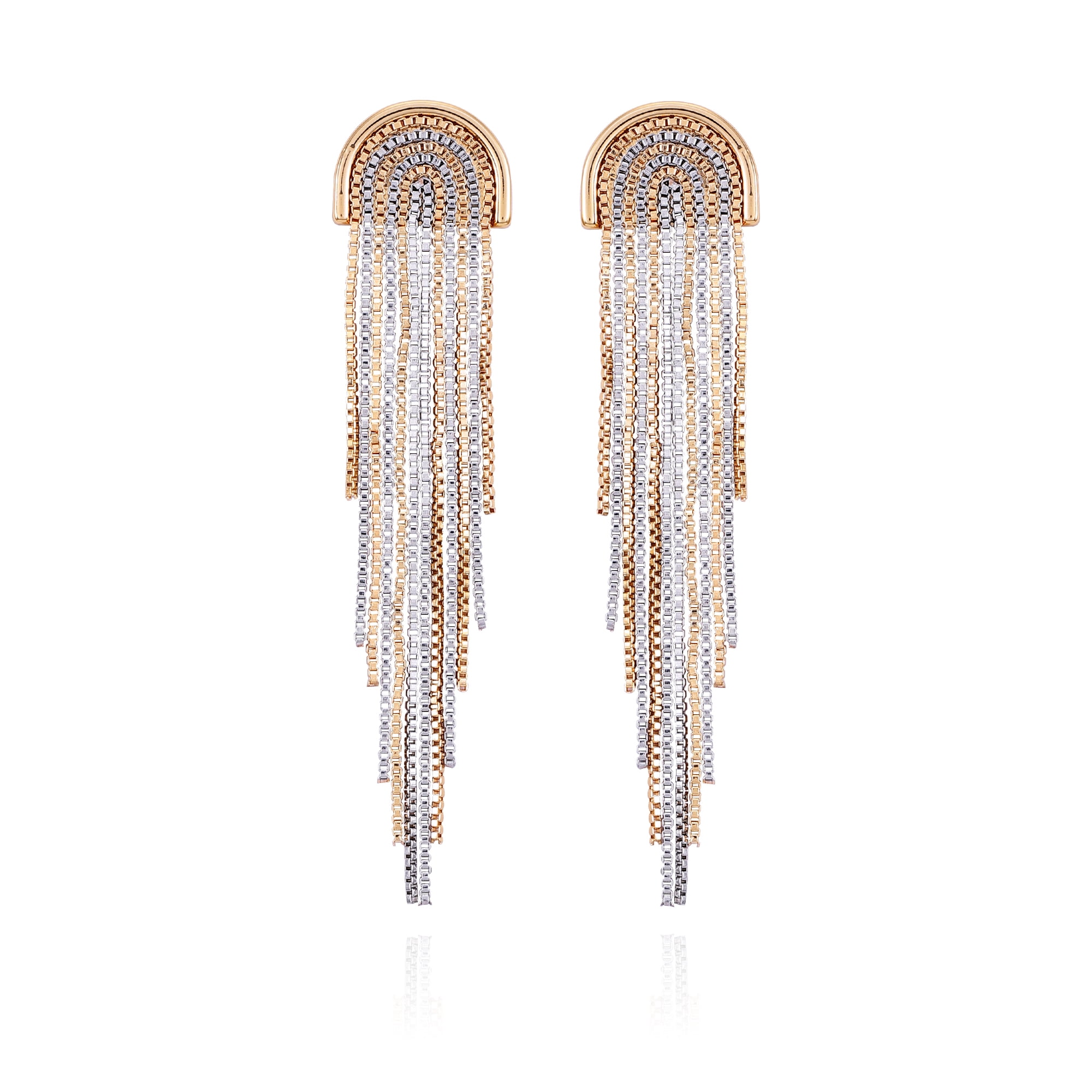 Time and Tru Women's Two Tone Box Chain Fringe Drop Earrings