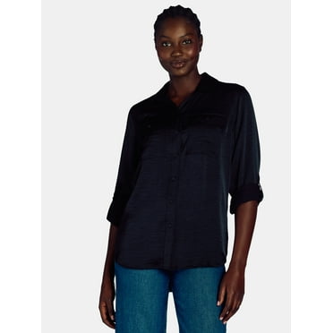 Time and Tru Women's Utility Shirt with Long Sleeves, Sizes XS-XXXL
