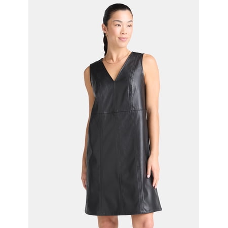Time and Tru Women's Faux Leather Mini Shift Dress, XS-XXXL