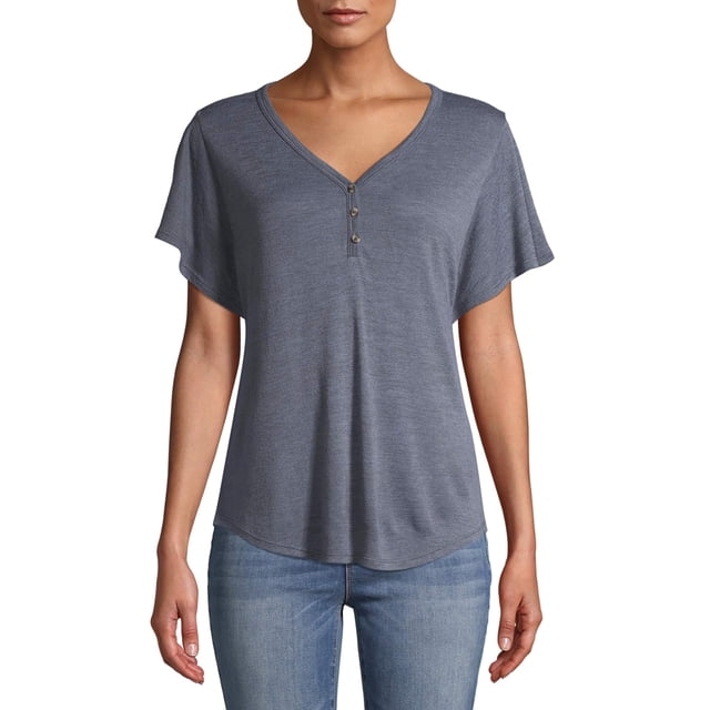 Time and Tru Women's V-Neck Flutter Sleeve T-Shirt - Walmart.com