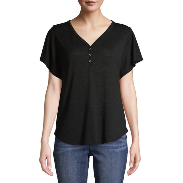 Time and Tru Women's V-Neck Flutter Sleeve T-Shirt - Walmart.com