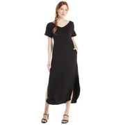 Time and Tru Women's V-Neck Knit Maxi Dress with Short Sleeves, Sizes XS-XXXL