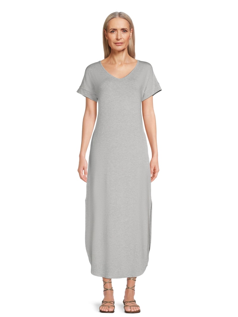 Time and Tru Women's V-Neck Knit Maxi Dress with Short Sleeves, Sizes  XS-XXXL - Walmart.com
